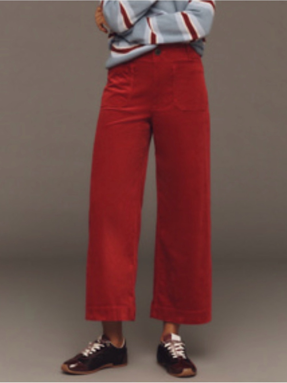 NEW Anthropologie COLETTE CORDUROY CROP WIDE-LEG PANTS BY MAEVE RED